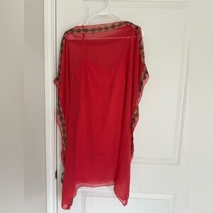 Aidan Mattox Red Sheer Embellished dress